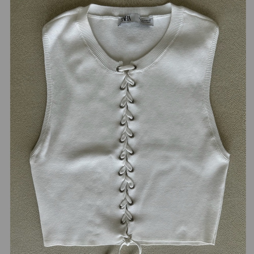 Zara Front Laced Knit White Crop Top